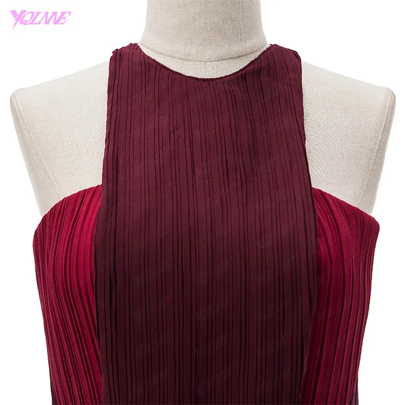 Женское вечернее платье знаменитости YQLNNE бордовое длинное на бретелях с