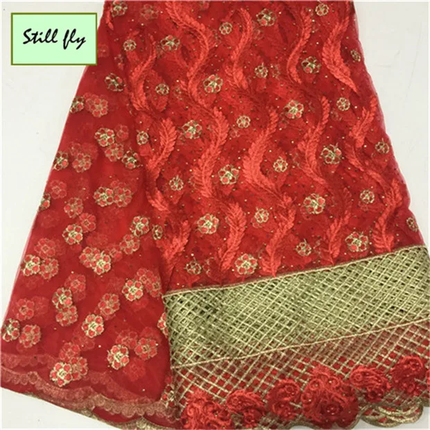 Red african lace fabric 2018 high quality french emnroidered tulle with beads and stones for wedding 5yards/lot PL-130 | Дом и сад