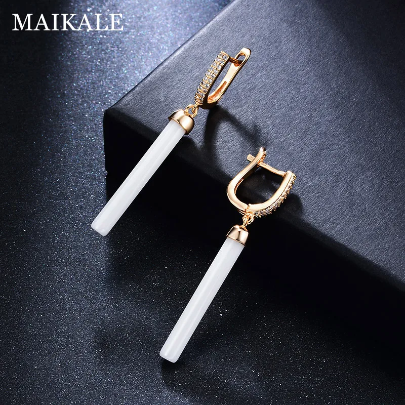MAIKALE, новинка, модные прямые длинные серьги, черные керамические серьги, кубический цирконий, золото/серебро, висячие серьги для женщин, очаровательные подарки