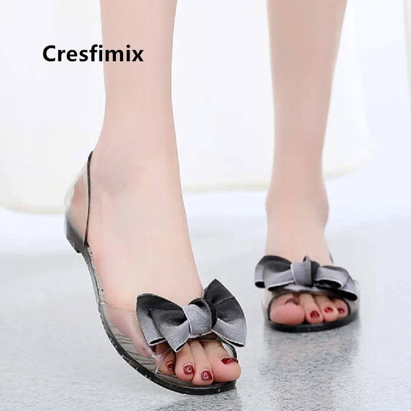 Cresfimix/женские милые прозрачные резиновые босоножки с бантиком Модные для