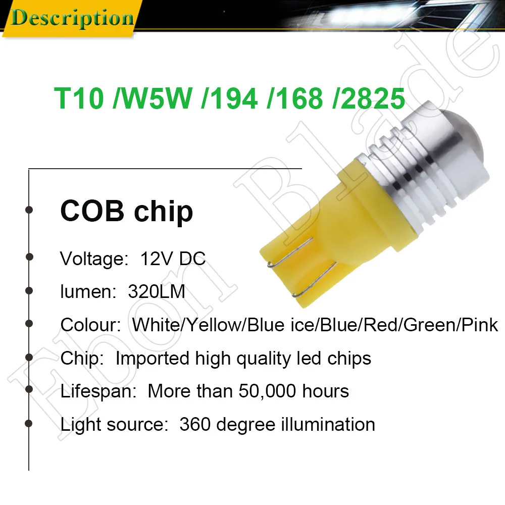 2X T10 194 168 W5W 5W5 LED Bulb COB 3W Car Interior Light Coche Voiture Auto Accessories White Yellow Amber Red Lamp Styling 12V |