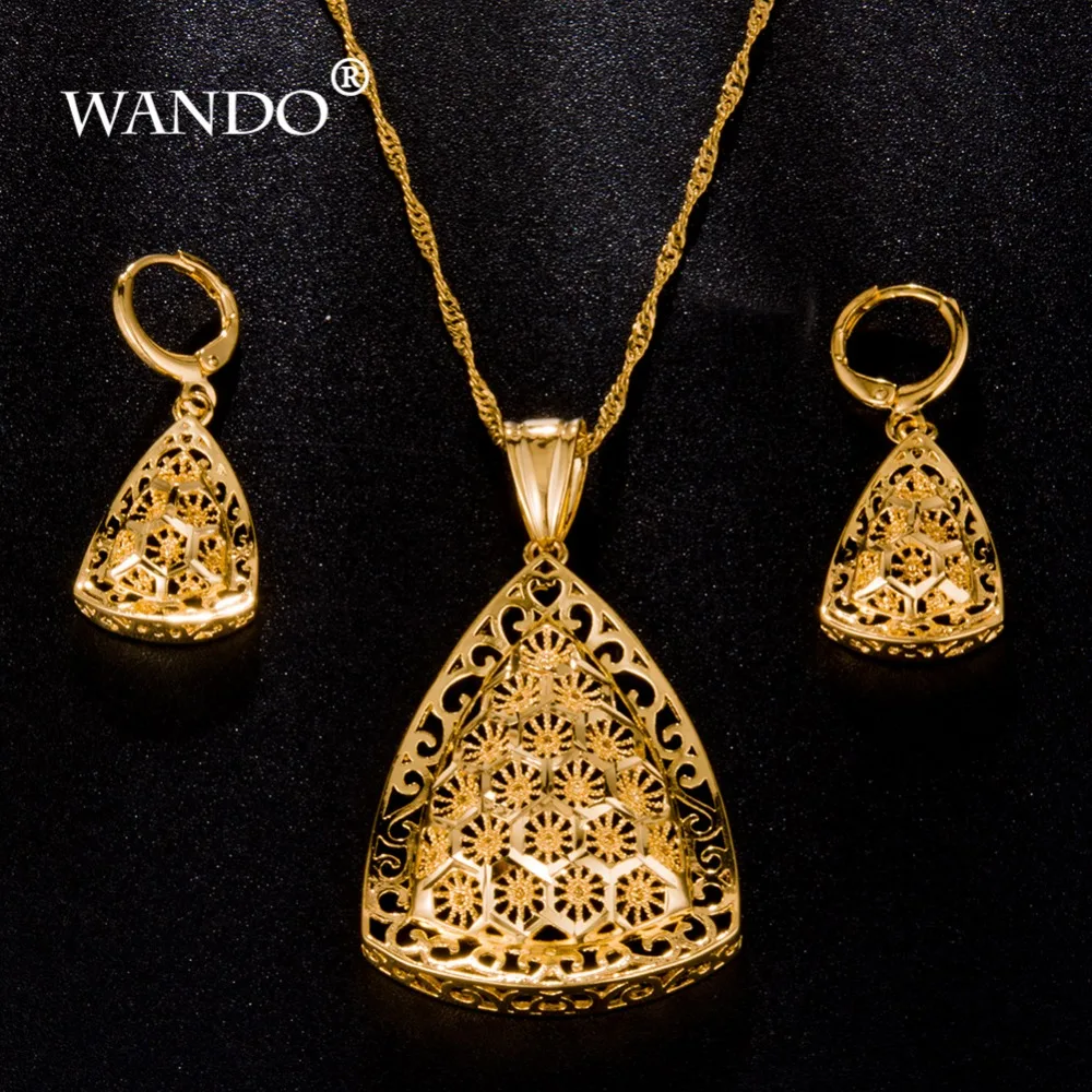 WANDO 24k модное колье золотого цвета женское ожерелье серьги набор Эфиопии из
