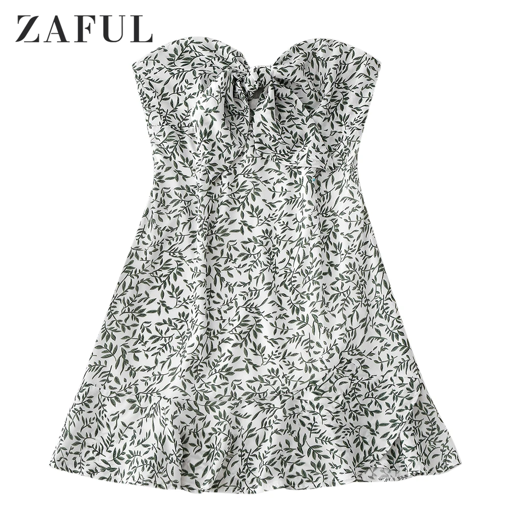 ZAFUL с завязкой спереди листья носки без пятки платье Для женщин узлом бретелек