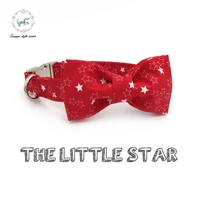 dog or cat collar and leash set with bow tie cotton dog cat pet necklace adjustable buckle for pet christmas gift red star