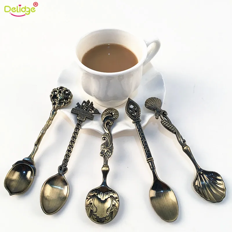Delidge 1 шт. кофейная ложка из алюминиевого сплава 4 цвета в Королевском Стиле, резные ложки, столовые приборы, мини десертная ложка
