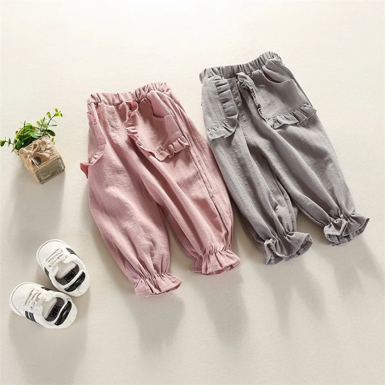 

girls cotton pants new 2018 summer fashion style 65-110cm height girls pant 1pc baby girl thin loose pant kids summer pant