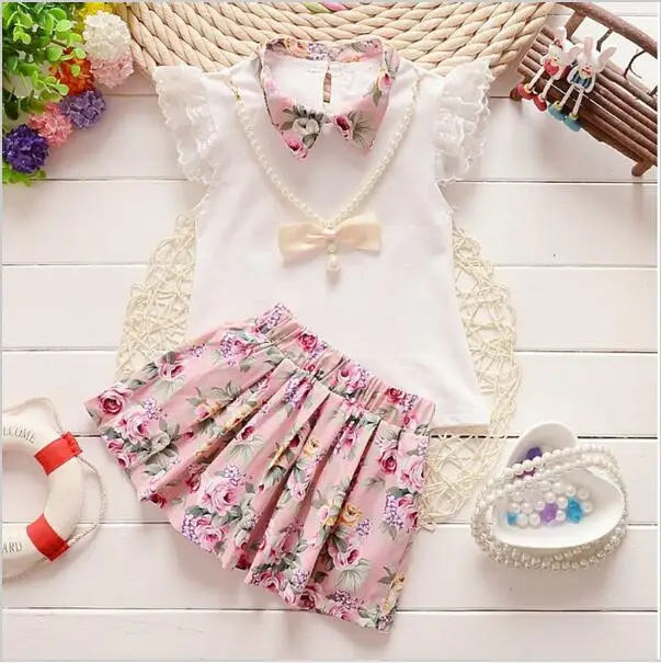 2016 г. Летний Рождественский комплект для маленьких девочек комплекты одежды