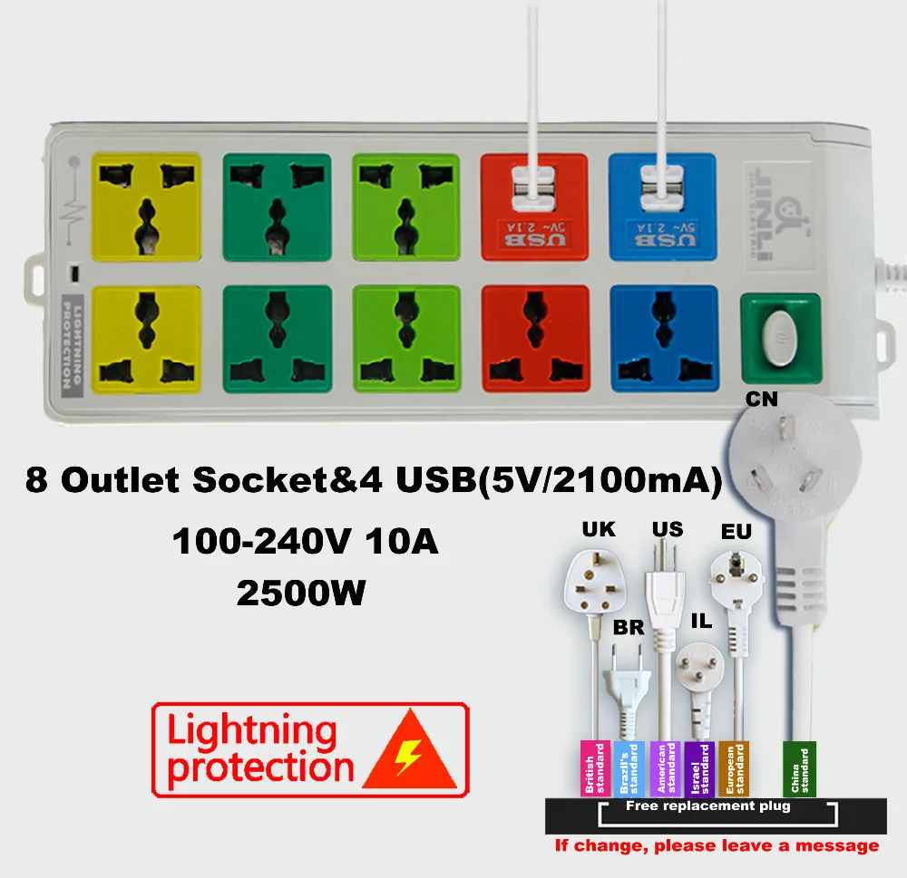 

Защита от перенапряжения Быстрая зарядка 4 USB лента питания с ЕС Великобритании США