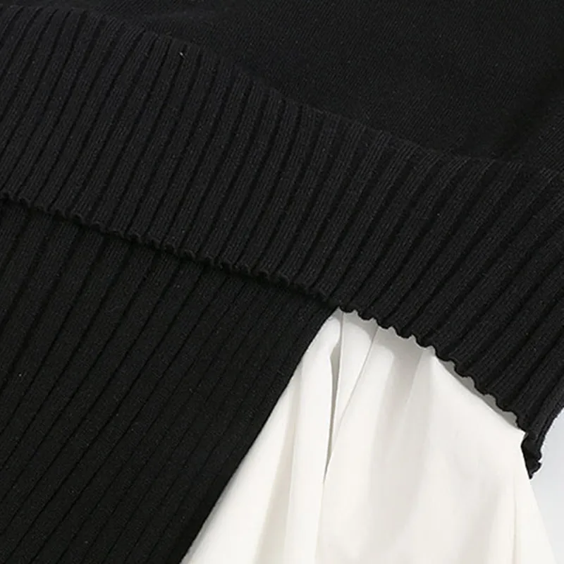 Высококлассный Женский вязаный свитер простой поддельный Двухсекционный черный