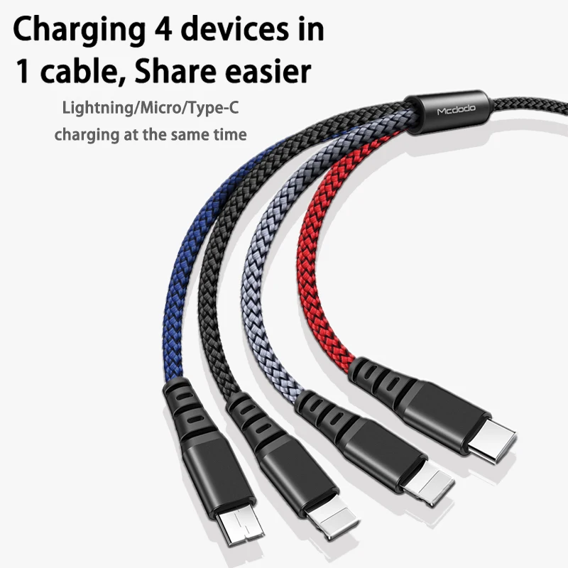 Mcdodo USB кабель для IPhone Xs Max XR X 4 в 1 зарядный кабель usb type C для samsung Xiaomi 9 USB C кабель 3 в 1 Micro USB кабель