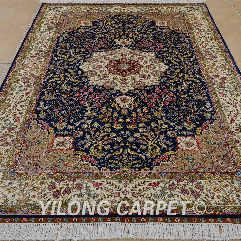 Yilong 5 'x 8' персидский шелковый ковер медальон vantage ручной УЗЕЛКОВЫЙ