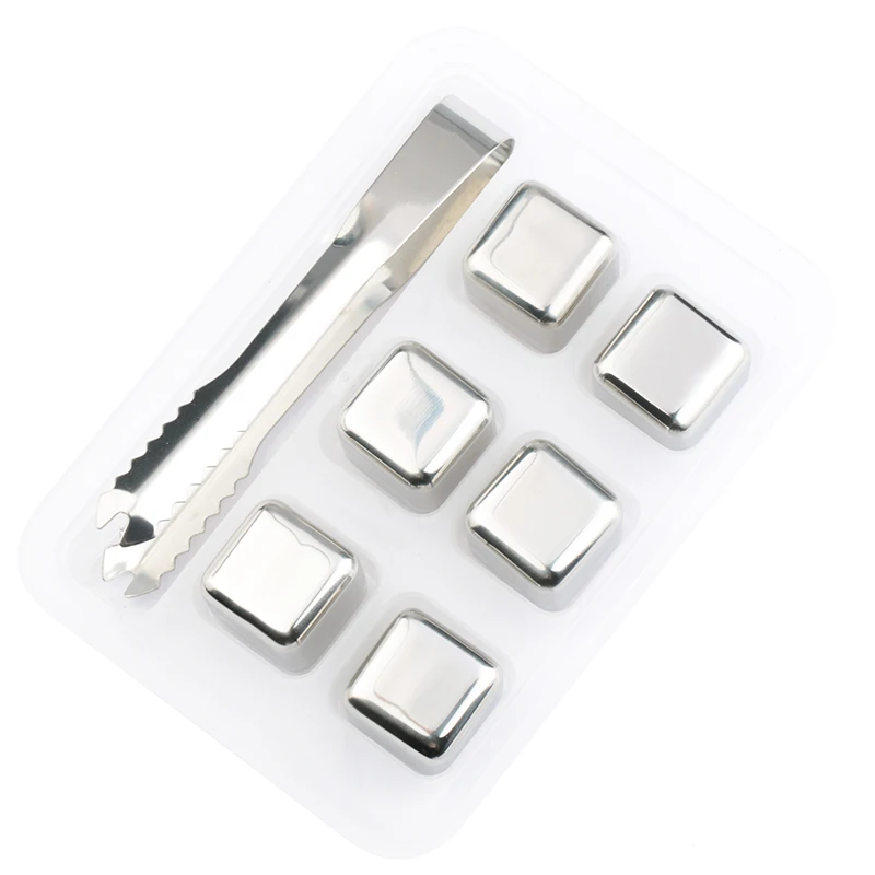 6pcs set Нержавеющая сталь многоразовые кубики льда виски камни вино Напитки Охладитель металла рок кубики льда пиво охлаждающий инструмент барные аксессуары - Цвет: 6pcs set