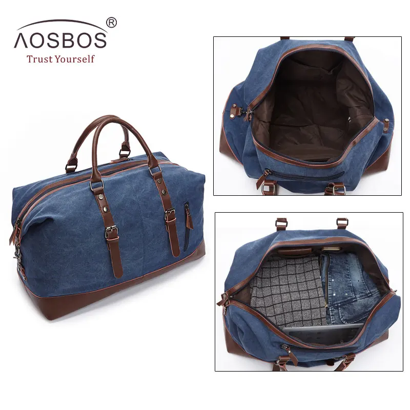 Прямая поставка мужские дорожные сумки AOSBOS из парусины и кожи большая сумка для