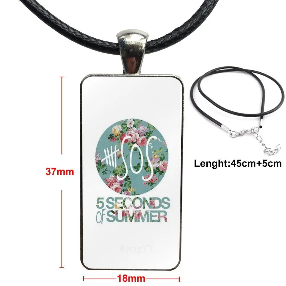 Design Pop Rock 5sos Seconds Of Summer For Women Glass Cabochon Choker Pendant Rectangle Necklace Stainless Steel Color Jewelry | Украшения