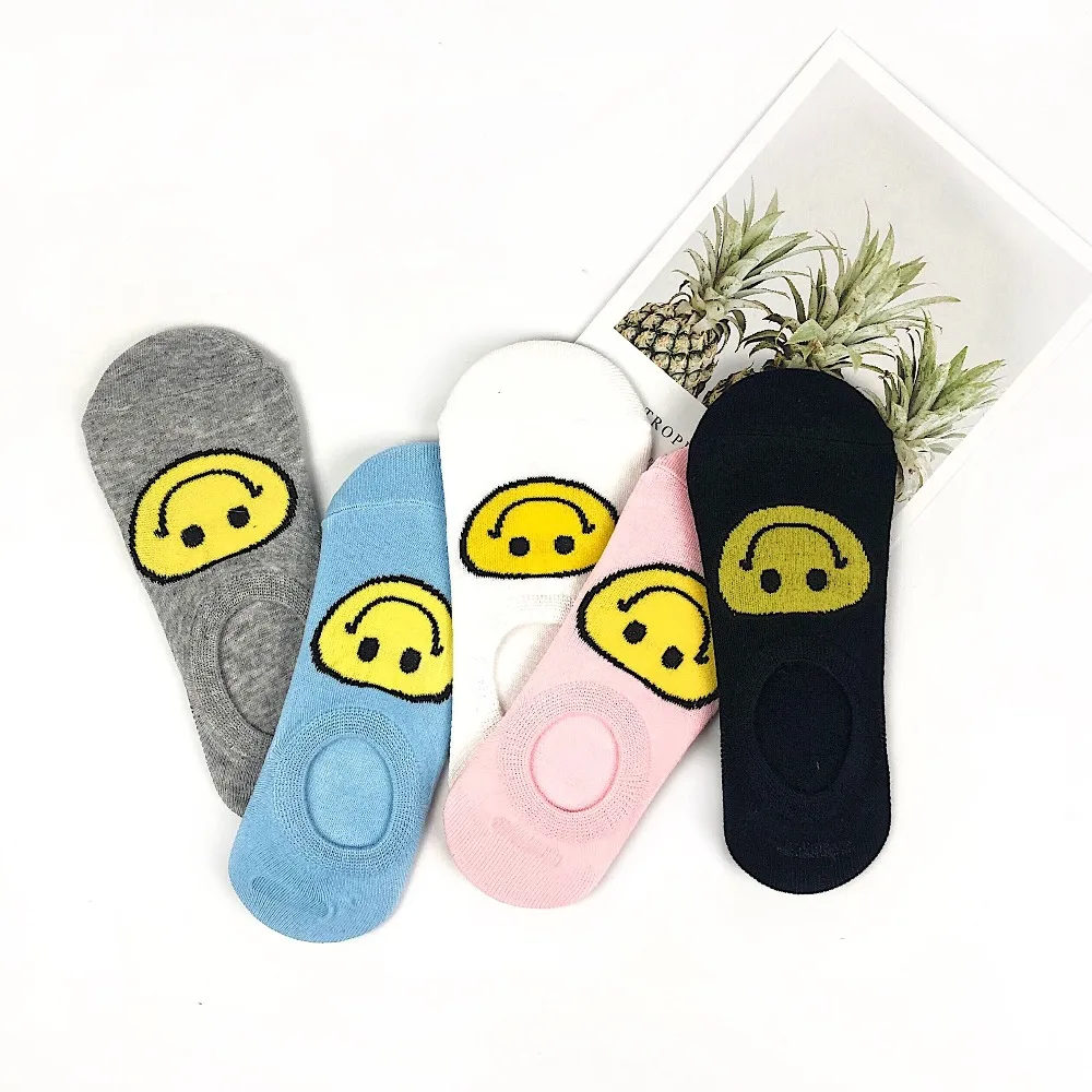 Модные цветные женские носки лодочки с мультяшным рисунком смайлика Забавные