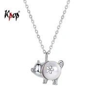 kpop 925 sterling silver flower pig necklace dainty animal jewelry gifts for her freshwater pearl necklace for women p6243