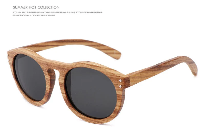 Vintage Women Round Wooden Sunglasses Polarized Mens Sun Glasses Brand Designer Zebra Wood
