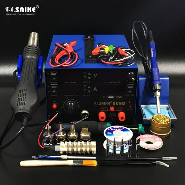 Package 5 3 in1 SAIKE 909D++ горячий воздух паяльная станция De паяльная станция постоянного тока Регулируемый источник питания 15 V 2A - Цвет: Package 5
