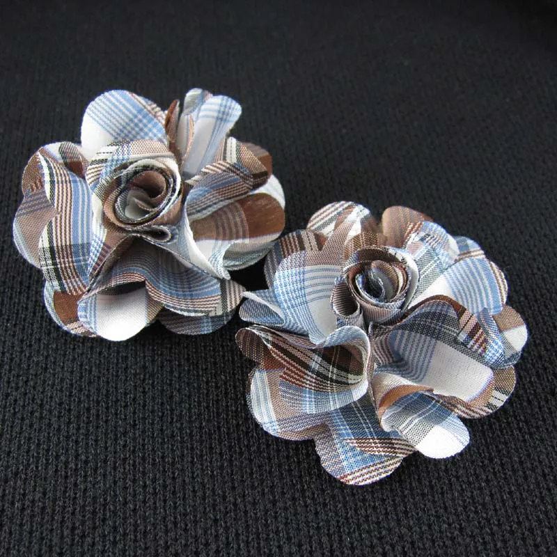 

Free shipping!36PCS/LOT 6CM New plaid flowers hair flower fabric flowers bag flowers