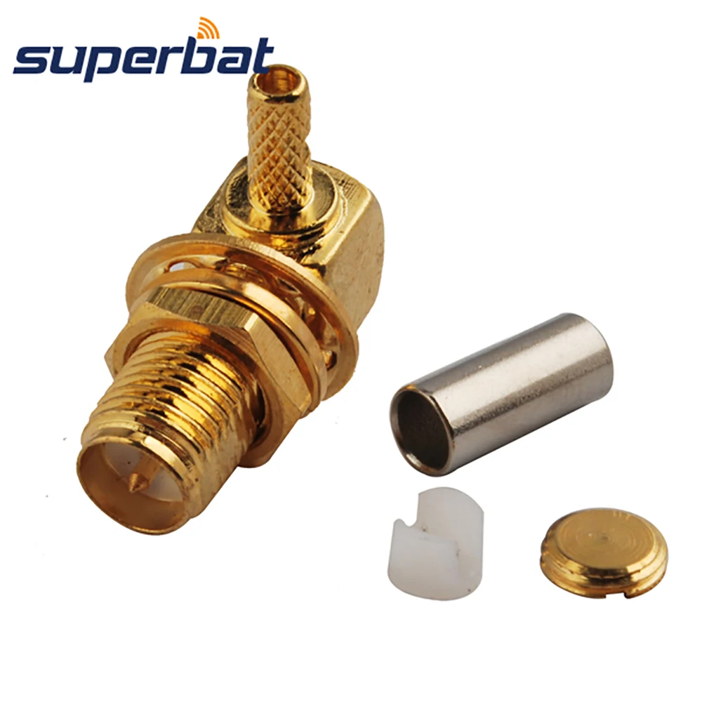 

Superbat RP-SMA Crimp Female(male pin) Right Angle RF Coaxial Connector 50 Ohm for Cable RG174 RG188A RG316 LMR100