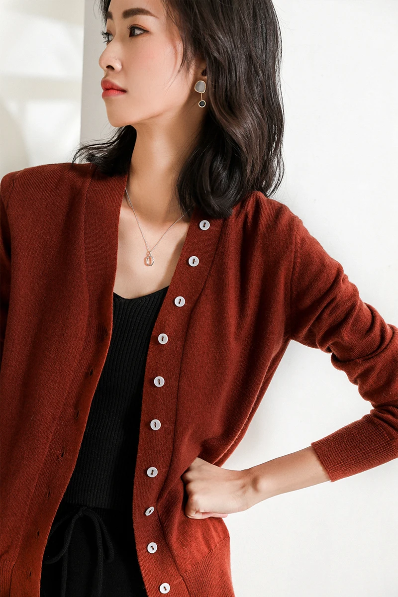 Women's Long Sleeve Knitted Cashmere Cardigan Sweater Ladies Autumn V-Neck Solid Cardigans Female Fashion Trendy Tops Beige grey |