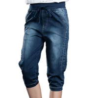 summer capris jeans stretch plus size breeches female harem denim pants elastic wasit loose 5xl knee length mom jeans women