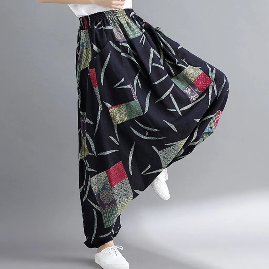 Womail, женские брюки, летняя мода, Boho, хиппи, для девушек, с принтом, свободные штаны, мешковатые брюки, высокая талия, длинные штаны, пляжные,, M531