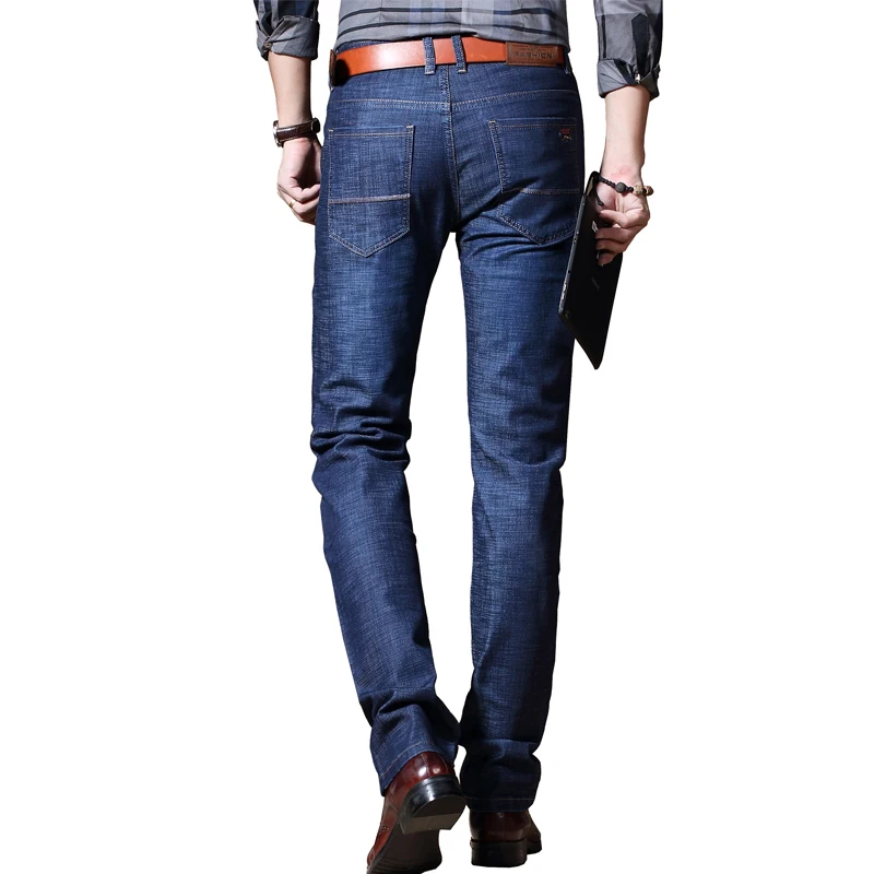 Осень 2017 г. Новинка зимы Бизнес Для мужчин джинсы Slim Straight Denim полной длины краткое