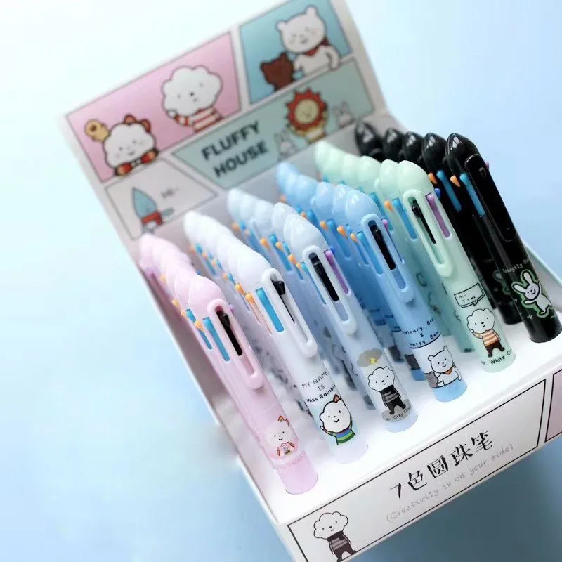

Naughty Cloud Rainbow Rabbit Bear 7 Color Ball Ballpoint Pen Colorful Drawing Pen Office School Supply Student Stationery
