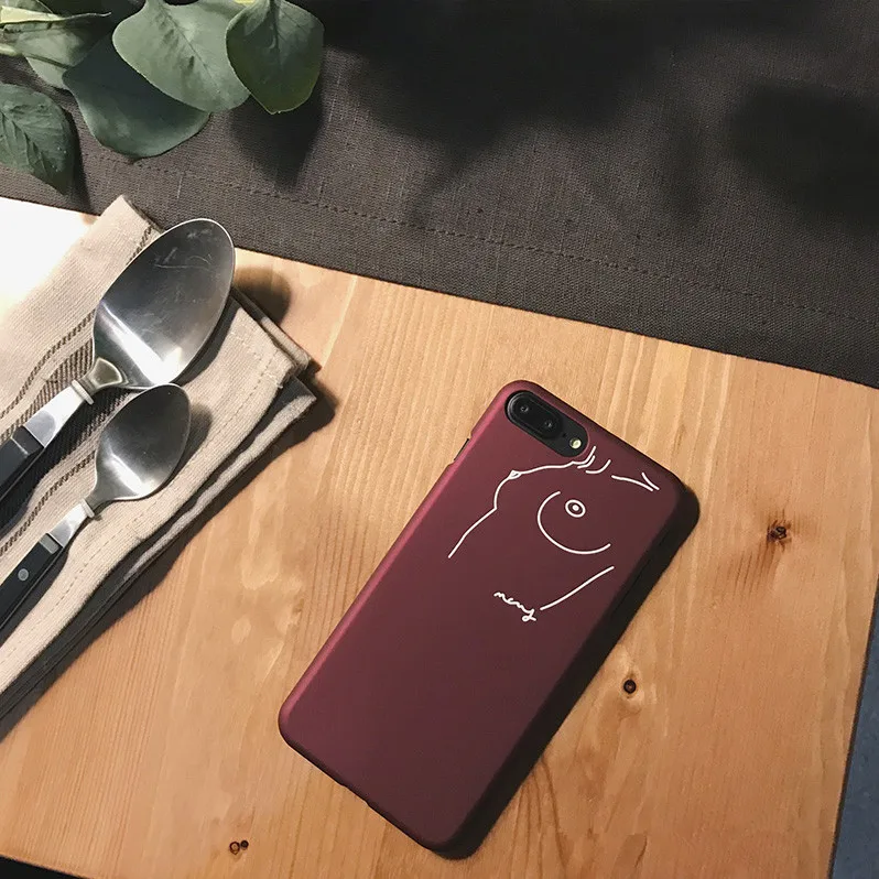 fashion black\wine red Half pack Phone Cases for IPhone 6 6s 7 8 plus X XS Interest funny Sexy line Frosted Cover pc hard Fundas |
