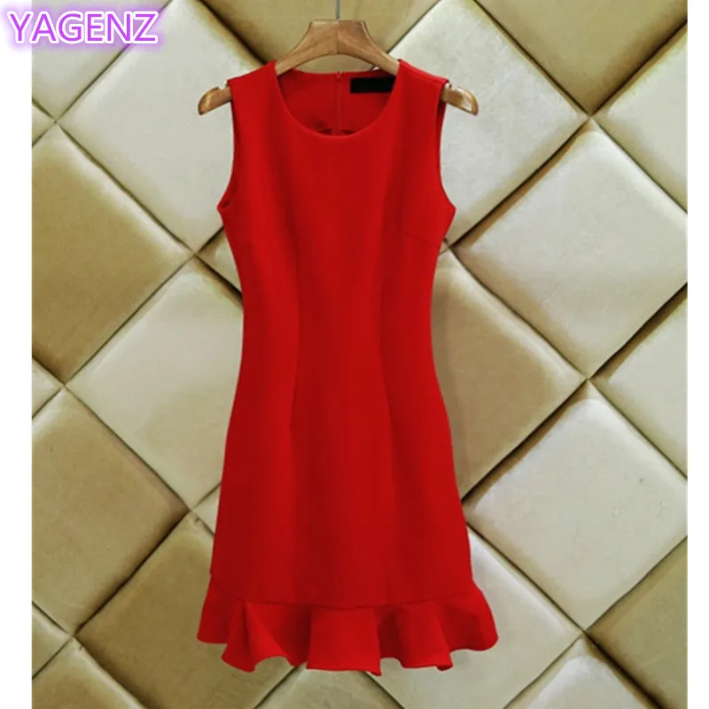 Летнее платье жилет женское Новое короткое с листом лотоса тонкое хвостом модное