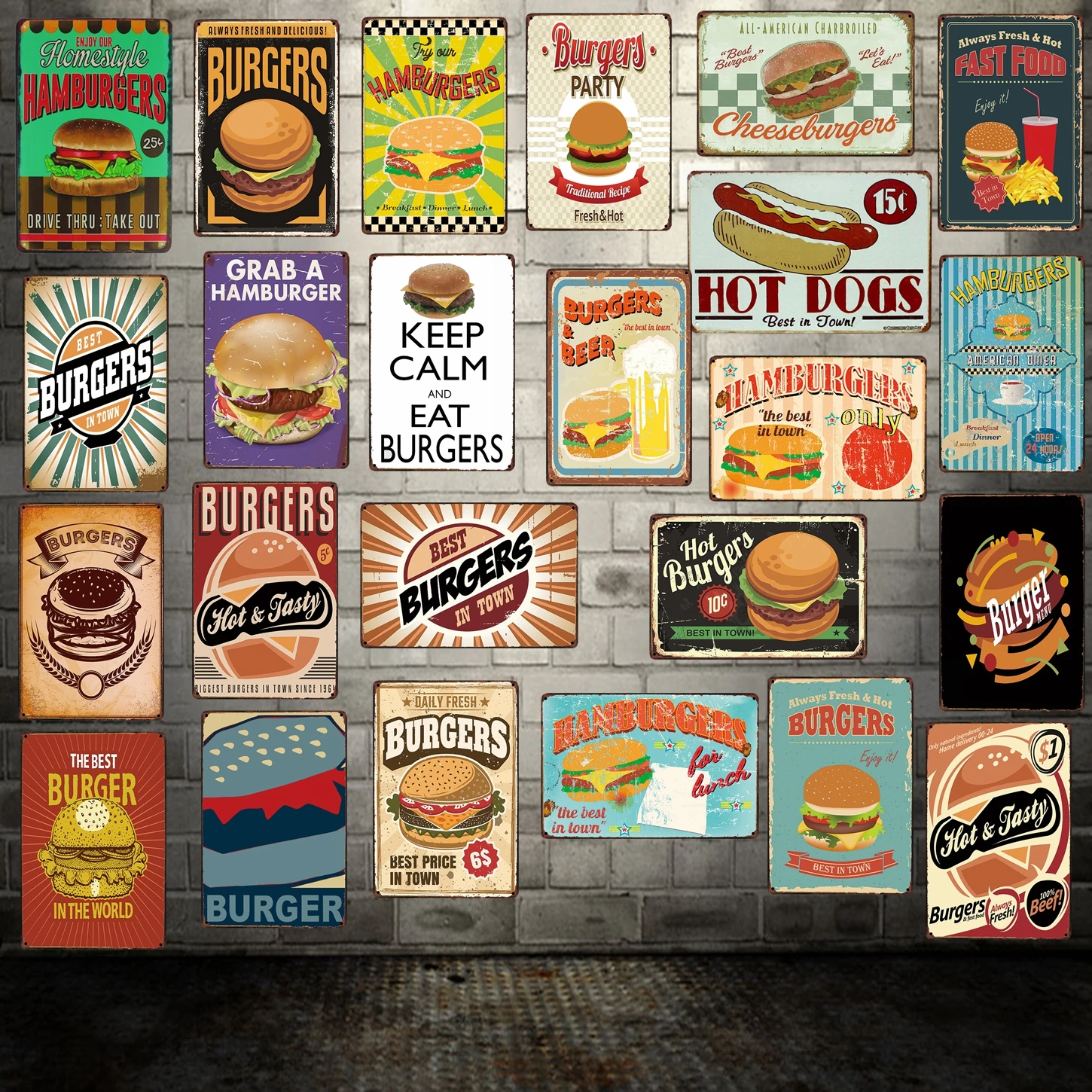 

[ Mike86 ] Hamburgers Collection Metal Poster Decor Retro Wall Plaque Painting Craft Tin Sign FG-227