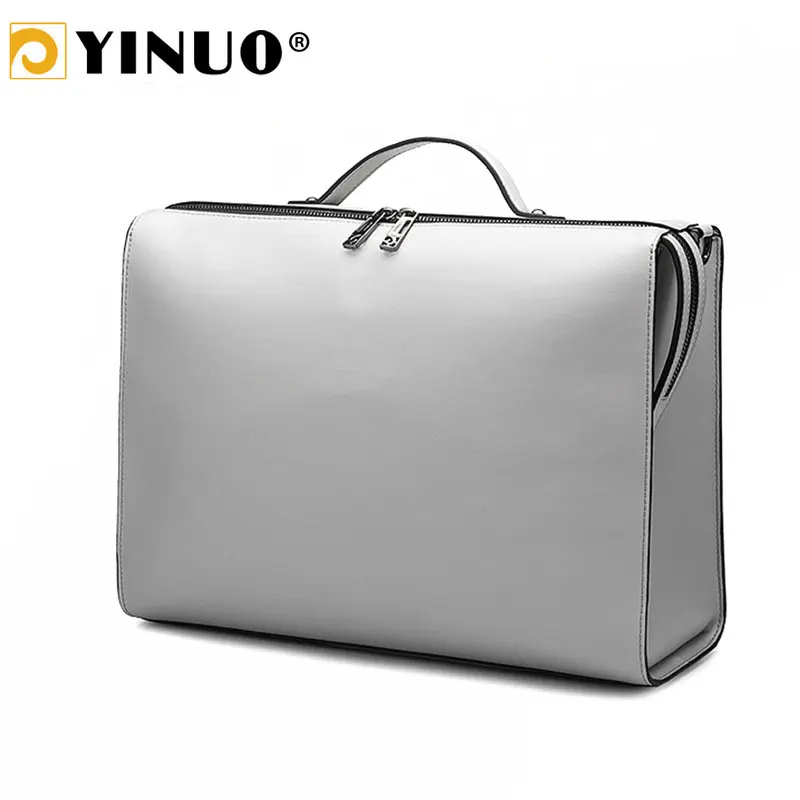 Grayish white YINUO сумка из искусственной кожи вместительная сумка на плечо для 14 дюймов Сумка для ноутбука Портфель Водонепроницаемая Съемная летняя сумка - Цвет: Grayish white