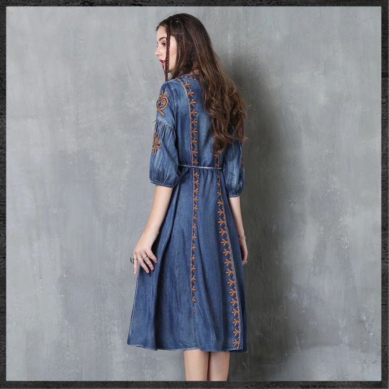 Женское платье 2018 Кир Boho хлопок лиоцелл Vestidos с круглым вырезом трапециевидной