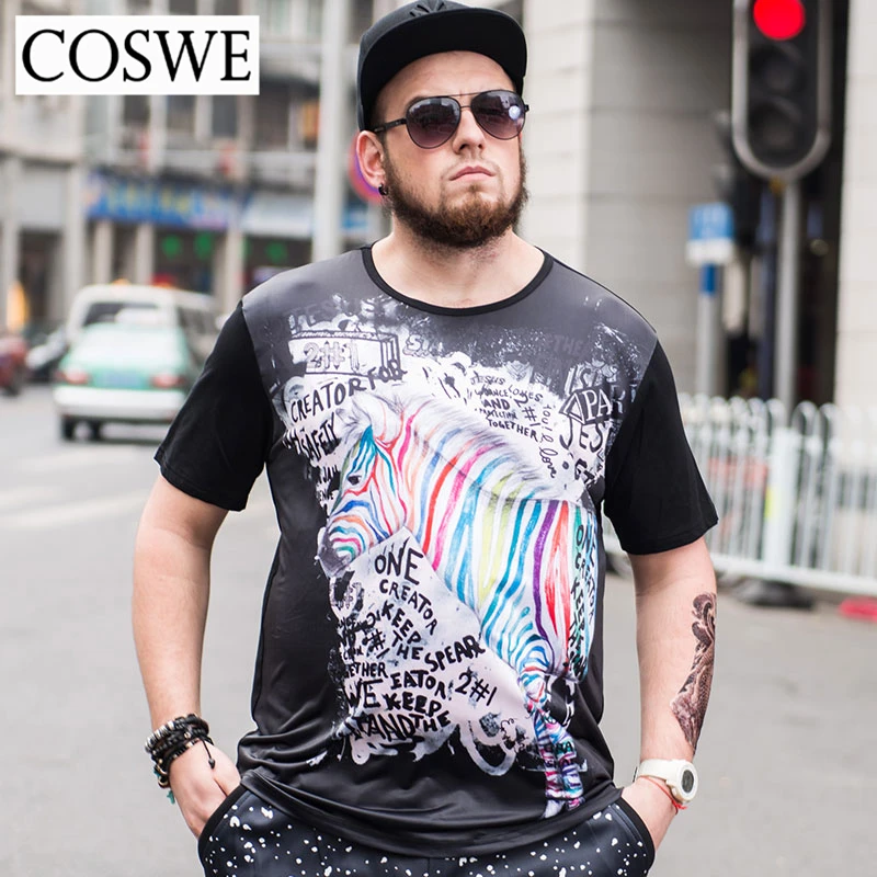 Coswe 6xl летние шорты футболки Для мужчин 3D печатных Единорог черная футболка плюс