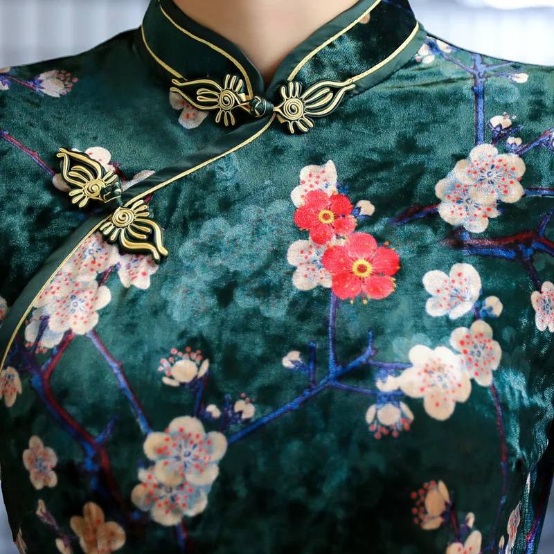 Женское бархатное короткое платье Qipao китайское традиционное винтажное большого