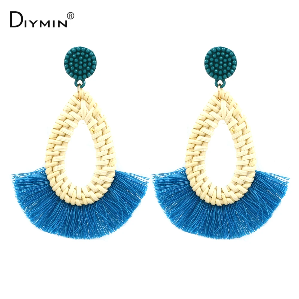 Diyimin Новый Винтаж Этническая кисточкой серьги Мода чешского ротанга Knit Drop