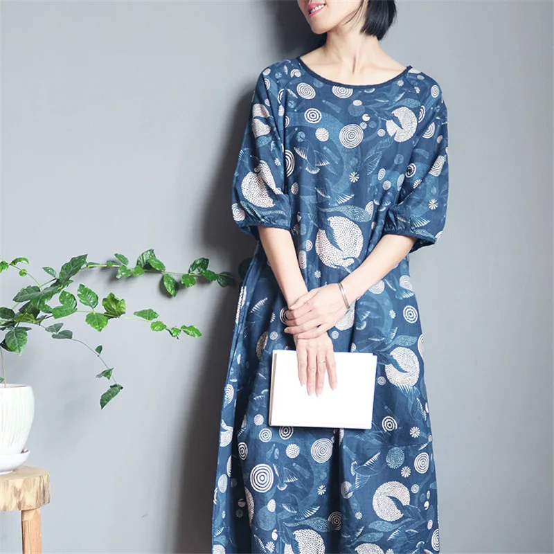 SCUWLINEN 2019 летнее платье женское винтажное с круглым вырезом и коротким рукавом