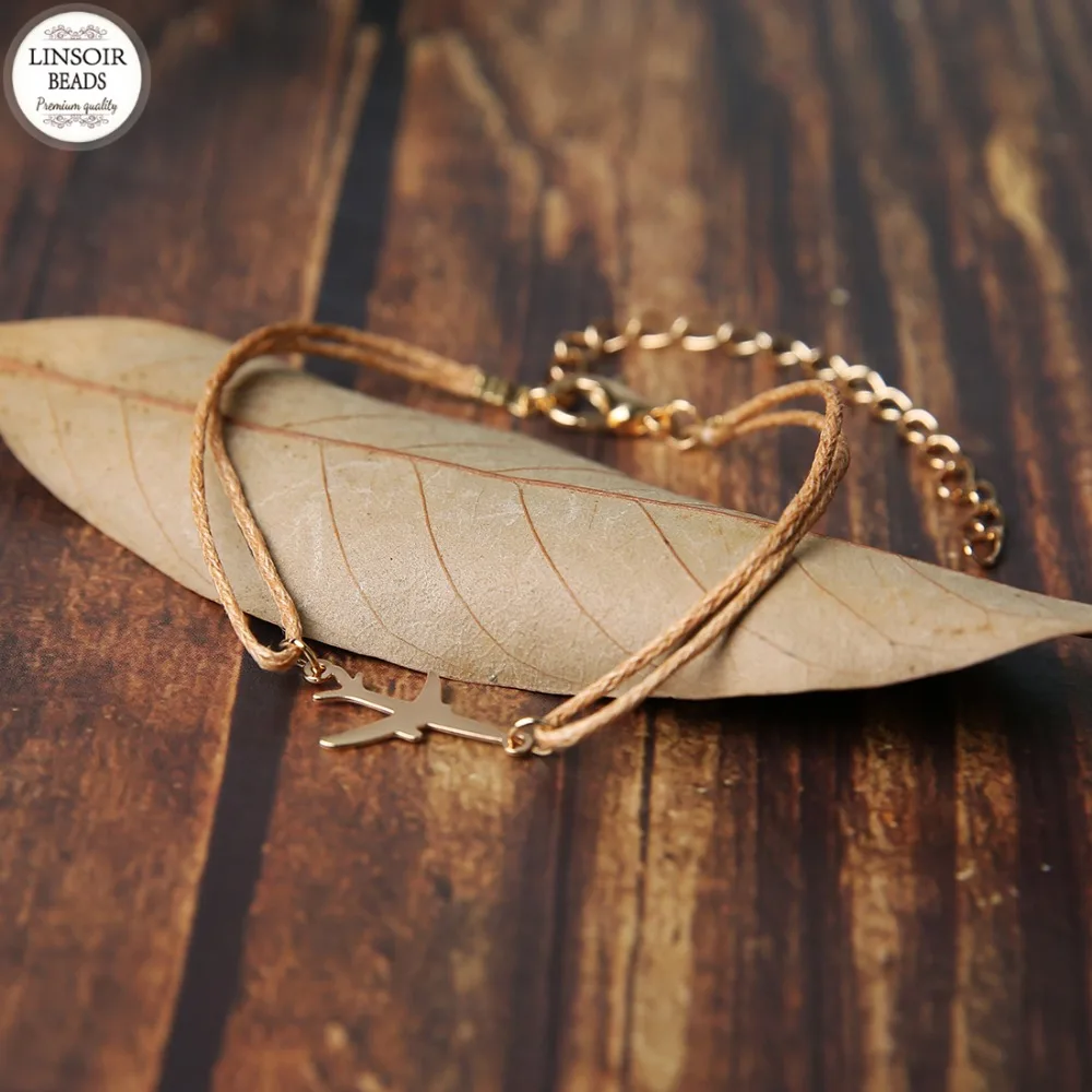 LINSOIR Модный золотой цвет Глобус самолет Набор браслетов с подвесками браслеты