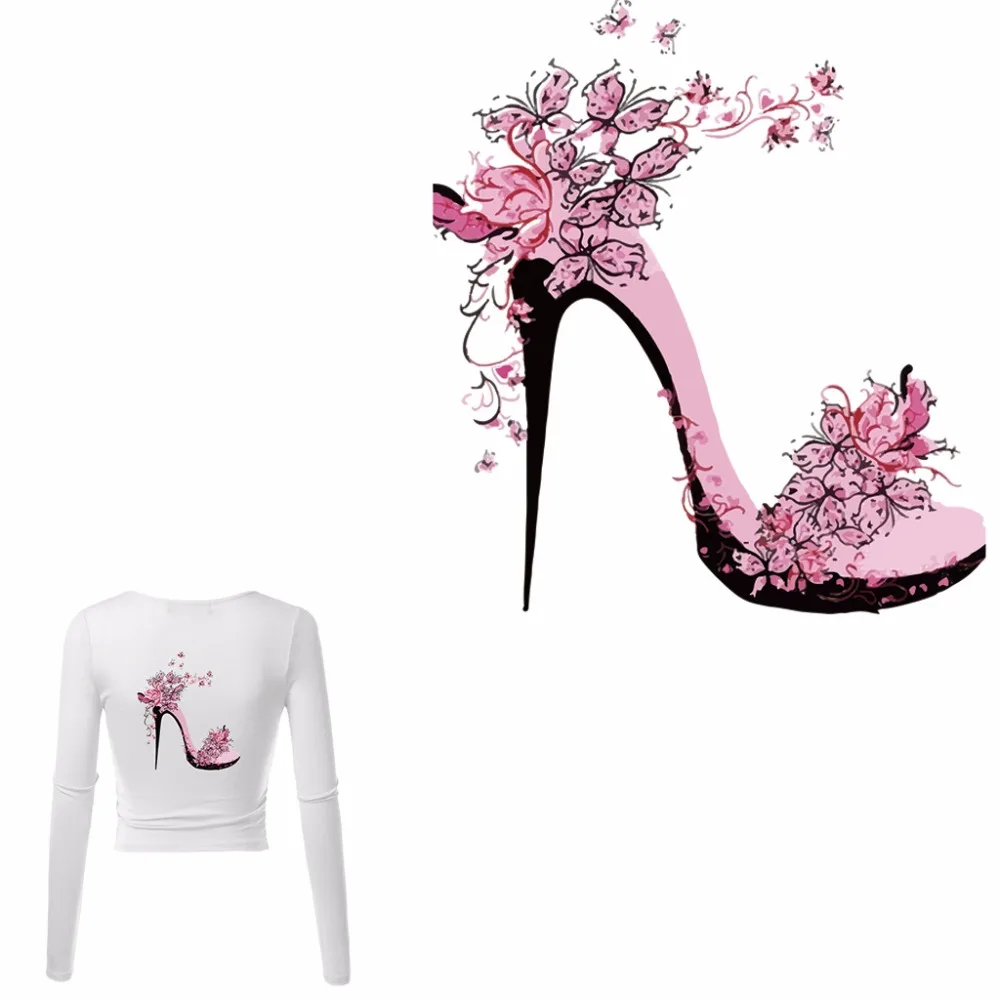 

1Pc Flower High Heels Patches Iron On Heat Press Cloth Shirt Applique Craft Transfer