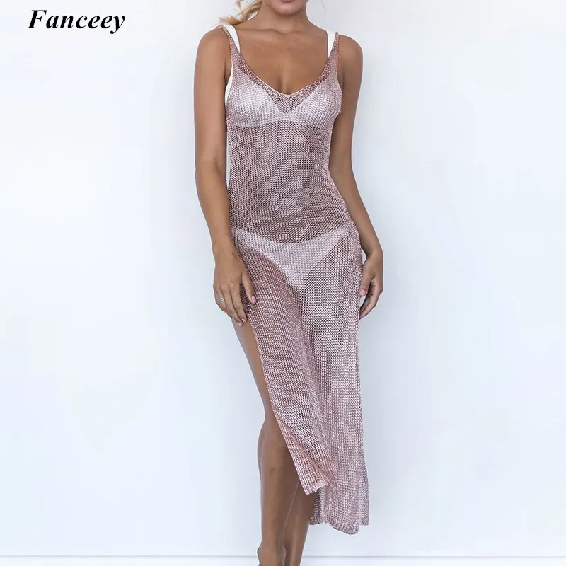 Женский купальный костюм Fanceey черное хлопковое пляжное платье туника с v образным