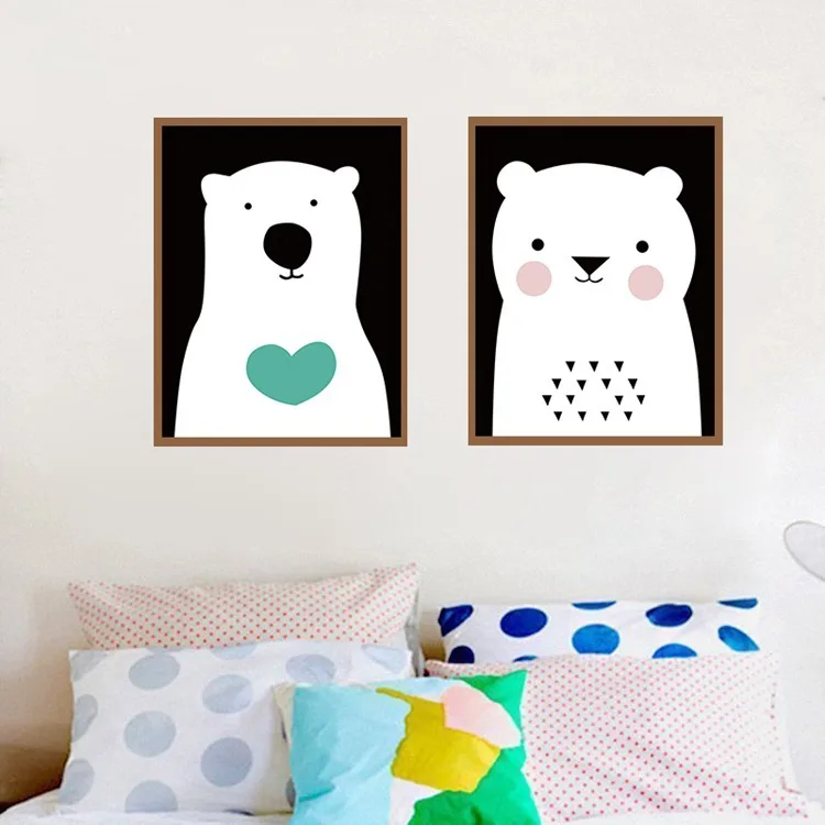 3 Piece Modern Watercolor Cute Animal A4 Art Print Poster Kawaii Cat Bear Nursery Kids Room Pictures Canvas Paintings Home Decor | Дом и сад