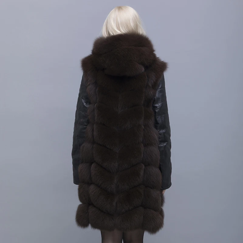 QIUSIDUN Genuine Pure Natural Long Sleeved Round Fox Fur Coat Winter Long Detachable Fashion Coat Women's Clothing Large Size