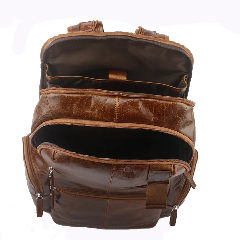

AETOO New men's shoulder bag leisure travel large capacity first layer oil wax leather backpack men