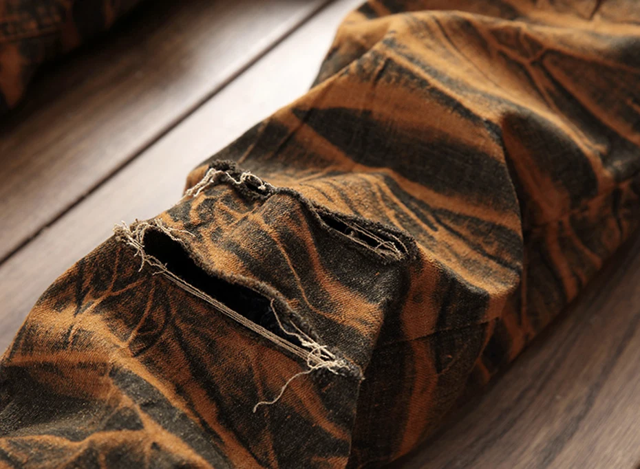 ABOORUN Модные мужские обтягивающие рваные джинсы с принтом Tie Dye, мужские городские джинсы для бега x1610
