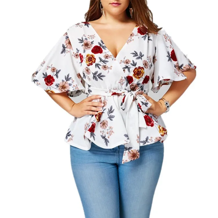 ATOFUL большой Размеры 5XL Лето Для женщин футболка Топы с глубоким v-образным вырезом