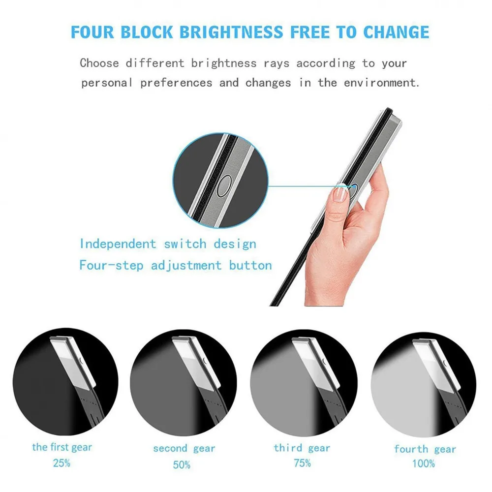 Магнитный USB Перезаряжаемый светильник для чтения с съемным гибким зажимом