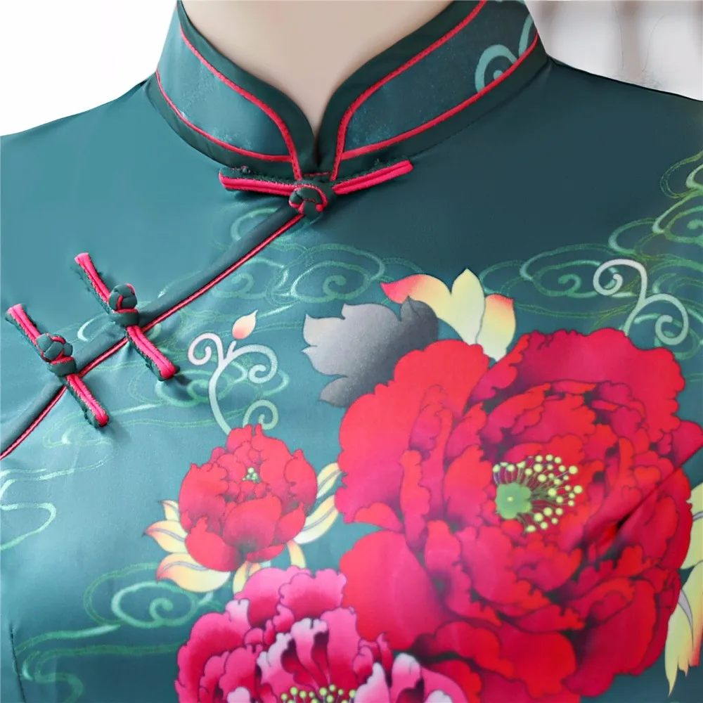 Шанхай история искусственного шелка Qipao Платье длинное Cheongsam национальный тренд платья короткий рукав тонкий Традиционный китайский платье для женщин