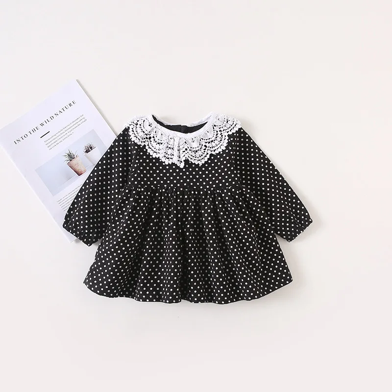Toddler Baby Girls Princess Dress 0-4Yrs Kids Flower Lace Doll Collar Cute Vestido Infant Black Dot Ball Gown For Party Birthday | Детская