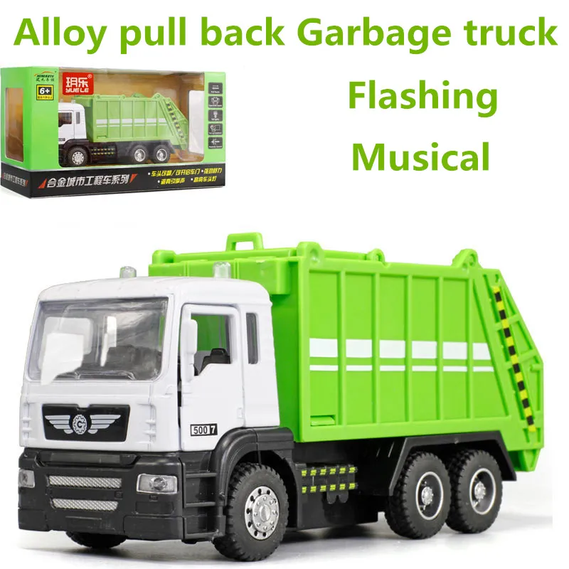 High simulation Garbage truck model 1: 43 scale alloy pull back toy cars flashing &amp musical diecasts vehicl free shpping | Игрушки и